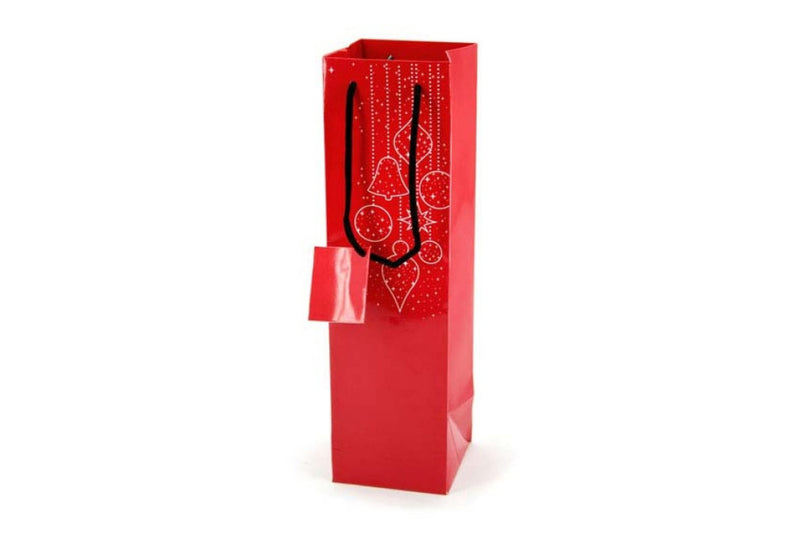 Single Wine Bottle Carry Bag Red with Baubles